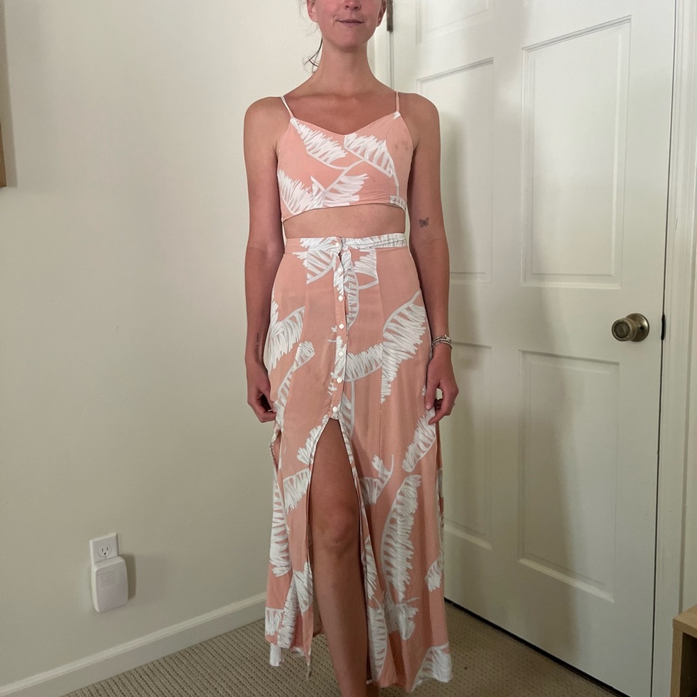 Peach and White Tropical Two-Piece Set